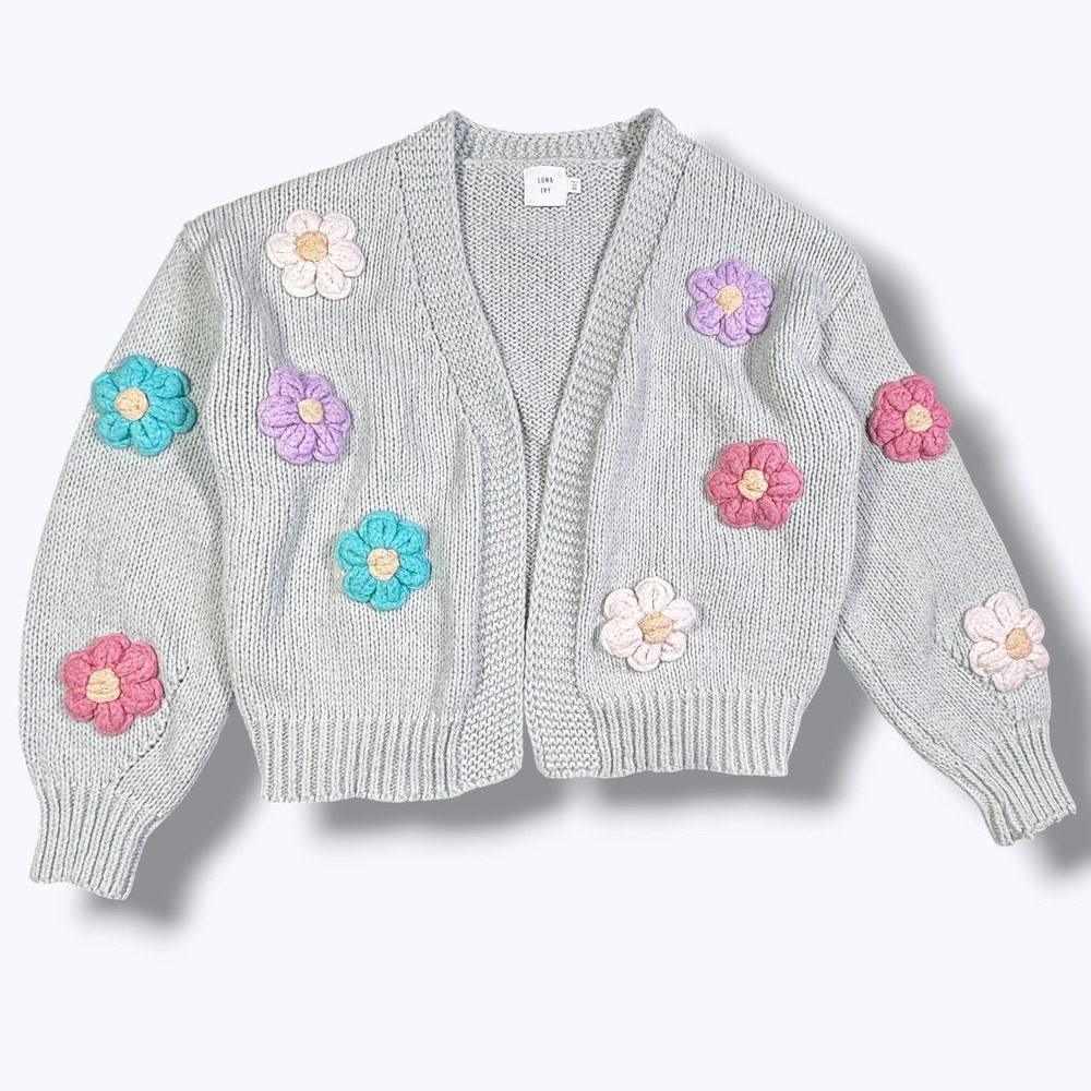 Pastel 3D Flower Cardigan Coquette Cute Cottagecore Soft Knit Floral XS Kawaii